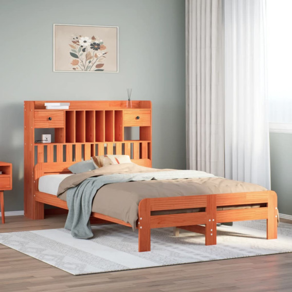 Cama con estantería sin colchón madera maciza marrón 120x190 cm Cama con estantería sin colchón madera maciza marrón 120x190 cm D