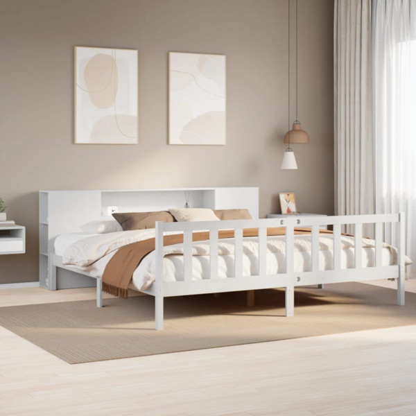 Cama con estantería sin colchón madera maciza blanca 200x200 cm Cama con estantería sin colchón madera maciza blanca 200x200 cm D