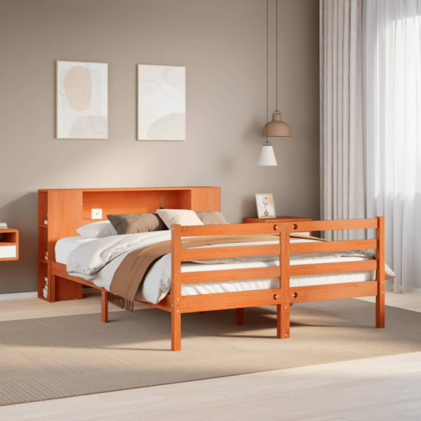 Cama con estantería sin colchón madera maciza marrón 120x200cm Cama con estantería sin colchón madera maciza marrón 120x200cm D