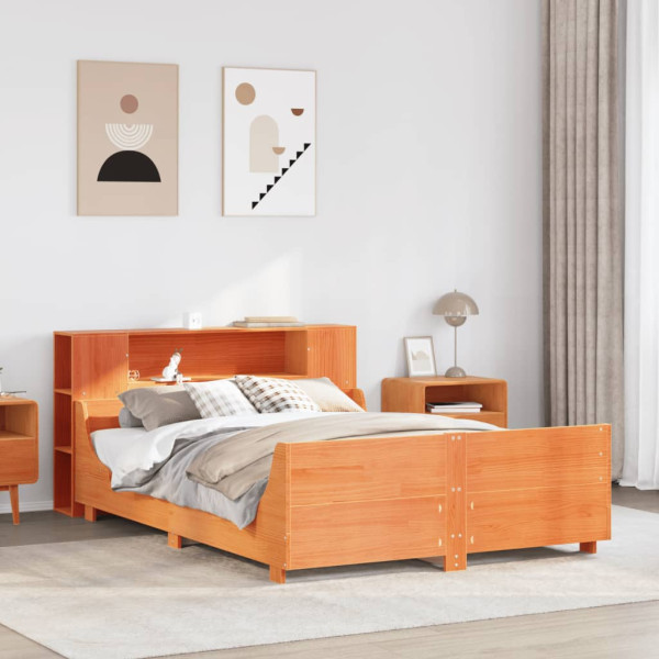 Cama sin colchón madera maciza de pino marrón cera 120x200 cm Cama sin colchón madera maciza de pino marrón cera 120x200 cm D