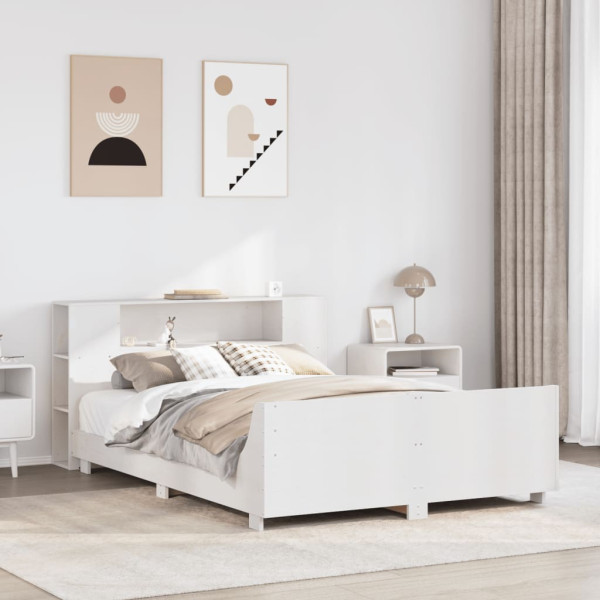 Estructura de cama sin colchón madera de pino blanca 120x200 cm Estructura de cama sin colchón madera de pino blanca 120x200 cm D