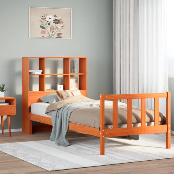 Cama con estantería sin colchón madera maciza marrón 75x190 cm D