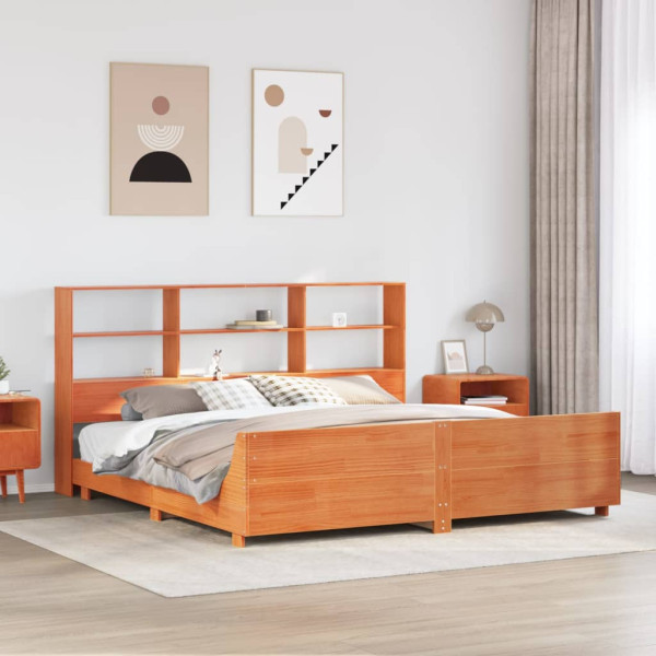 Cama sin colchón madera maciza de pino marrón cera 180x200 cm Cama sin colchón madera maciza de pino marrón cera 180x200 cm D