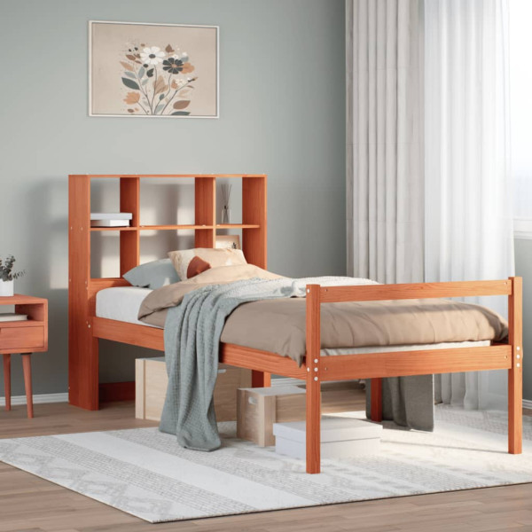 Cama con estantería sin colchón madera maciza marrón 75x190 cm Cama con estantería sin colchón madera maciza marrón 75x190 cm D