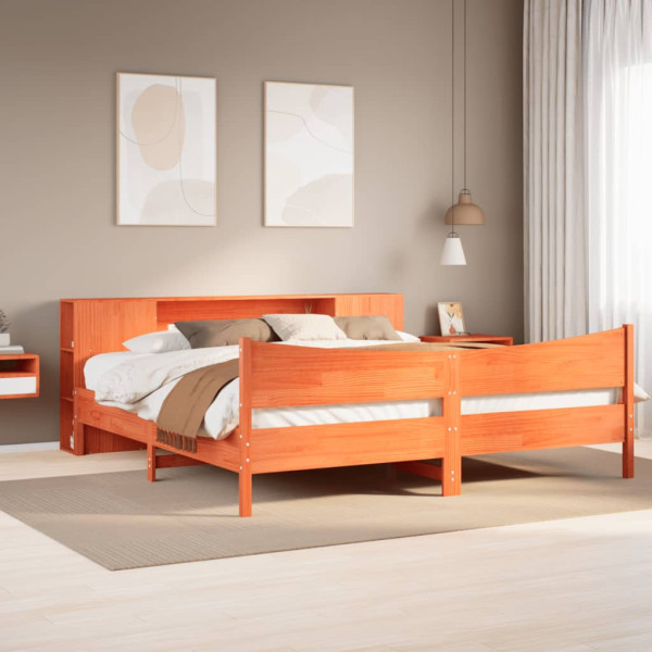 Cama sin colchón madera maciza de pino marrón cera 200x200 cm Cama sin colchón madera maciza de pino marrón cera 200x200 cm D