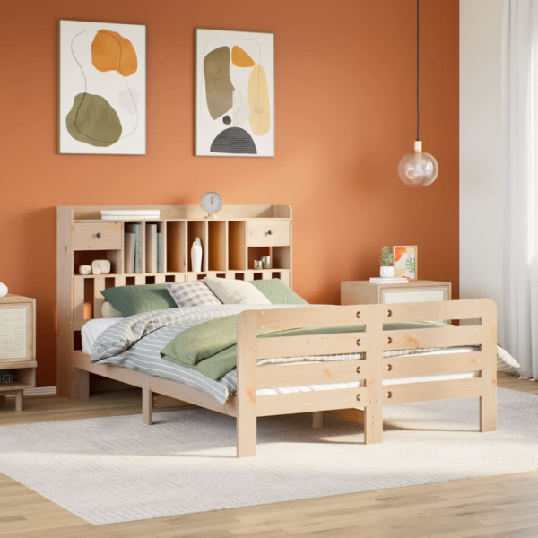 Cama con estantería sin colchón madera maciza de pino 150x200cm Cama con estantería sin colchón madera maciza de pino 150x200cm D