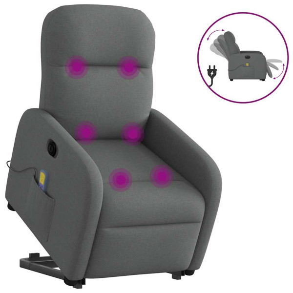 Sillón de masaje eléctrico reclinable elevable tela gris oscuro D