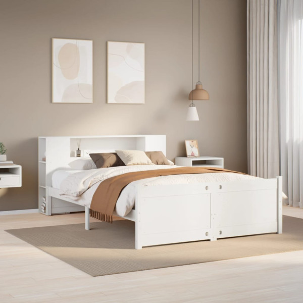 Cama con estantería sin colchón madera maciza blanca 160x200 cm D