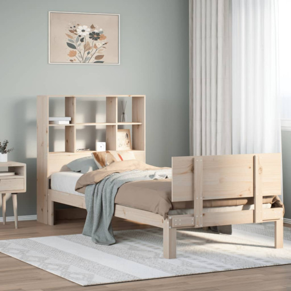 Cama con estantería sin colchón madera maciza de pino 100x200cm Cama con estantería sin colchón madera maciza de pino 100x200cm D