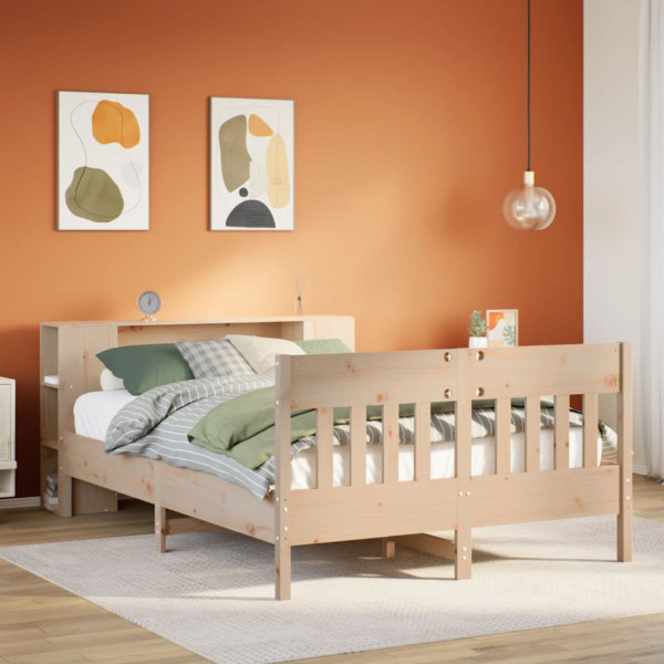 Cama con estantería sin colchón madera maciza de pino 160x200cm Cama con estantería sin colchón madera maciza de pino 160x200cm D