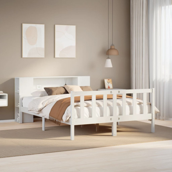 Cama con estantería sin colchón madera maciza blanca 150x200 cm Cama con estantería sin colchón madera maciza blanca 150x200 cm D