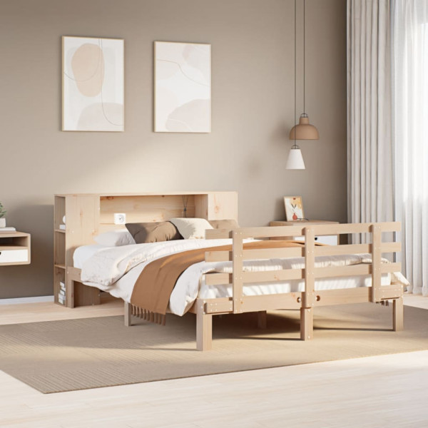 Cama con estantería sin colchón madera maciza de pino 140x200cm Cama con estantería sin colchón madera maciza de pino 140x200cm D
