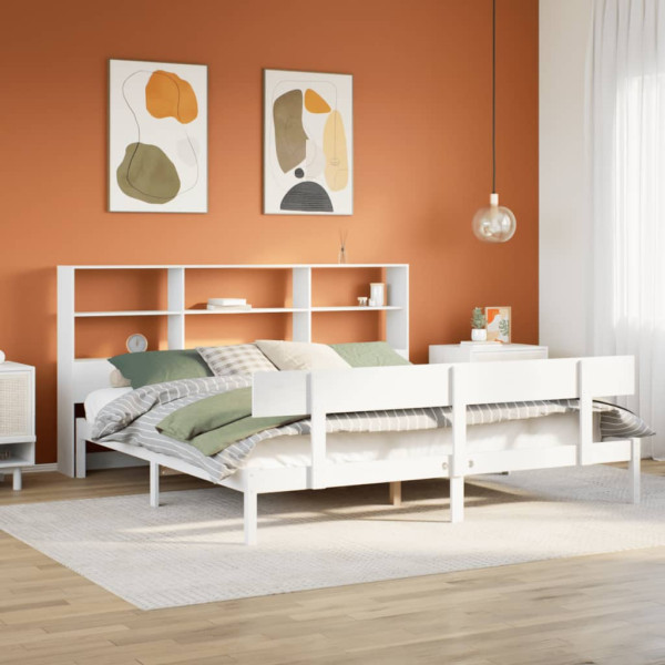 Cama con estantería sin colchón madera maciza blanca 200x200 cm Cama con estantería sin colchón madera maciza blanca 200x200 cm D