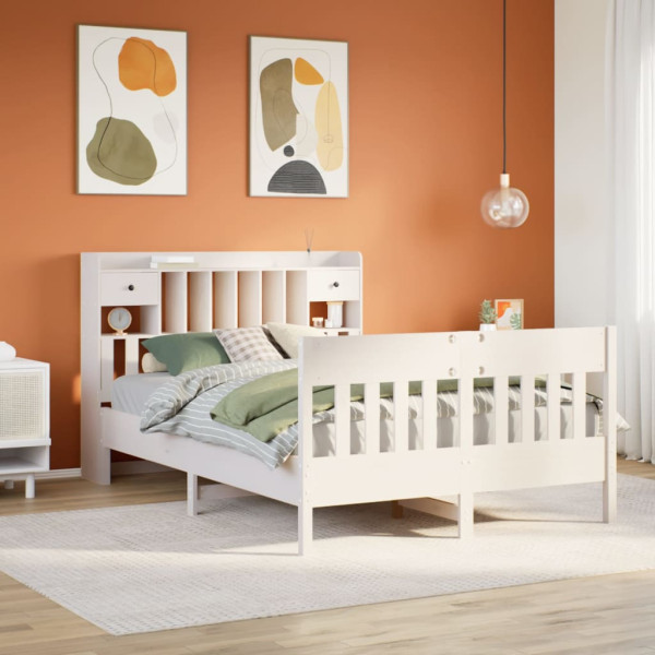 Estructura de cama sin colchón madera de pino blanca 150x200 cm Estructura de cama sin colchón madera de pino blanca 150x200 cm D