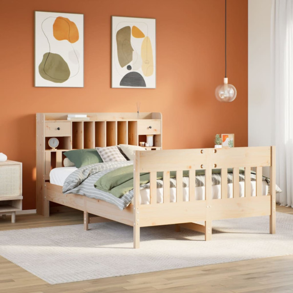 Estructura de cama sin colchón madera maciza de pino 140x190 cm Estructura de cama sin colchón madera maciza de pino 140x190 cm D