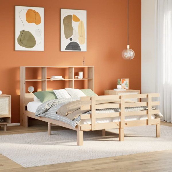 Cama con estantería sin colchón madera maciza de pino 150x200cm Cama con estantería sin colchón madera maciza de pino 150x200cm D