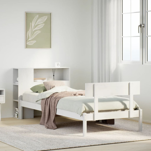 Cama con estantería sin colchón madera maciza blanca 100x200 cm Cama con estantería sin colchón madera maciza blanca 100x200 cm D
