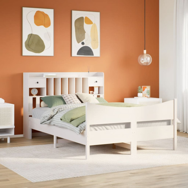 Estructura de cama sin colchón madera de pino blanca 150x200 cm Estructura de cama sin colchón madera de pino blanca 150x200 cm D