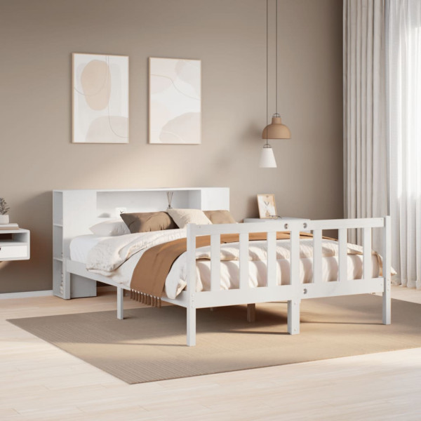 Cama con estantería sin colchón madera maciza blanca 120x200 cm Cama con estantería sin colchón madera maciza blanca 120x200 cm D