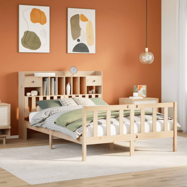 Cama con estantería sin colchón madera maciza de pino 160x200cm Cama con estantería sin colchón madera maciza de pino 160x200cm D