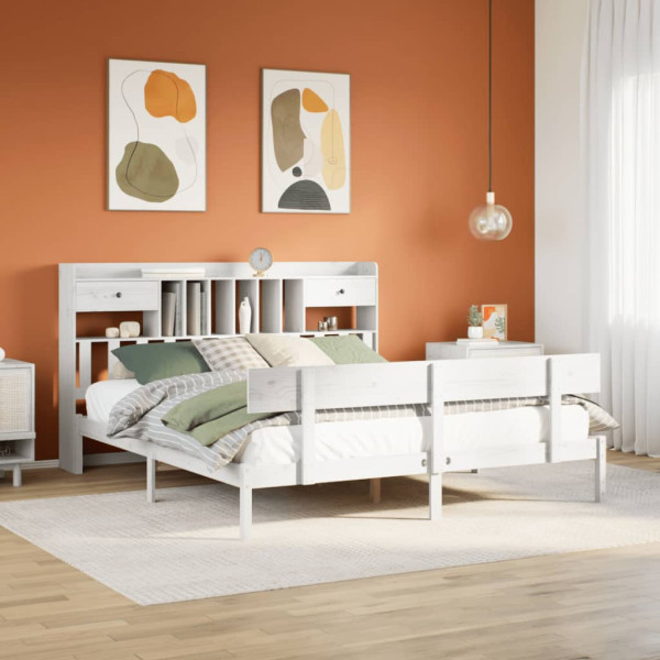 Cama con estantería sin colchón madera maciza blanca 180x200 cm Cama con estantería sin colchón madera maciza blanca 180x200 cm D