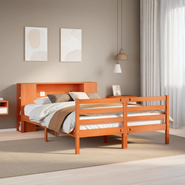 Cama con estantería sin colchón madera maciza marrón 120x190 cm Cama con estantería sin colchón madera maciza marrón 120x190 cm D
