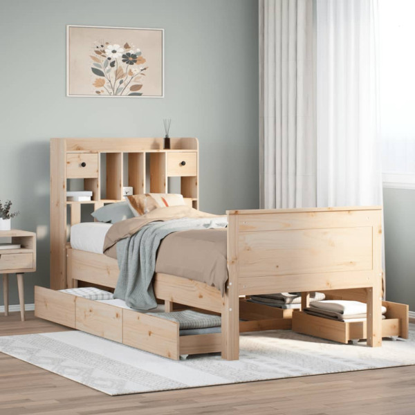 Cama con estantería sin colchón madera maciza de pino 75x190 cm Cama con estantería sin colchón madera maciza de pino 75x190 cm D
