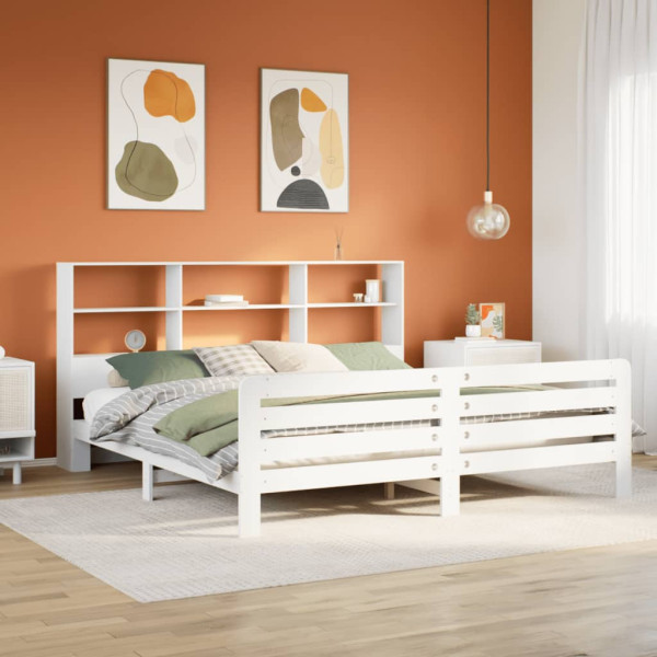 Estructura de cama sin colchón madera maciza blanca 200x200 cm Estructura de cama sin colchón madera maciza blanca 200x200 cm D