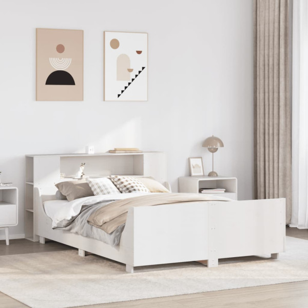 Estructura de cama sin colchón madera de pino blanca 140x200 cm Estructura de cama sin colchón madera de pino blanca 140x200 cm D