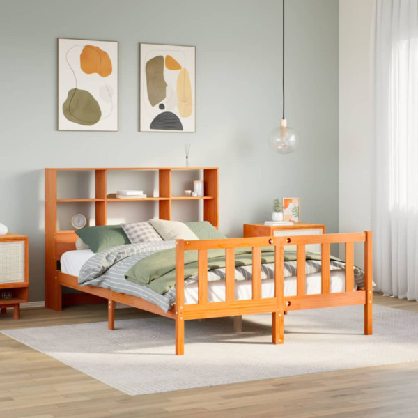 Cama con estantería sin colchón madera maciza marrón 140x190 cm Cama con estantería sin colchón madera maciza marrón 140x190 cm D
