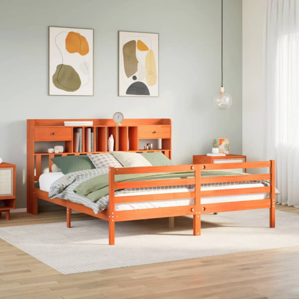 Cama con estantería sin colchón madera maciza marrón 180x200cm D