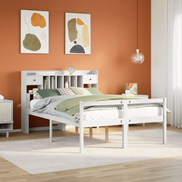 Cama con estantería sin colchón madera maciza blanca 140x200 cm Cama con estantería sin colchón madera maciza blanca 140x200 cm D