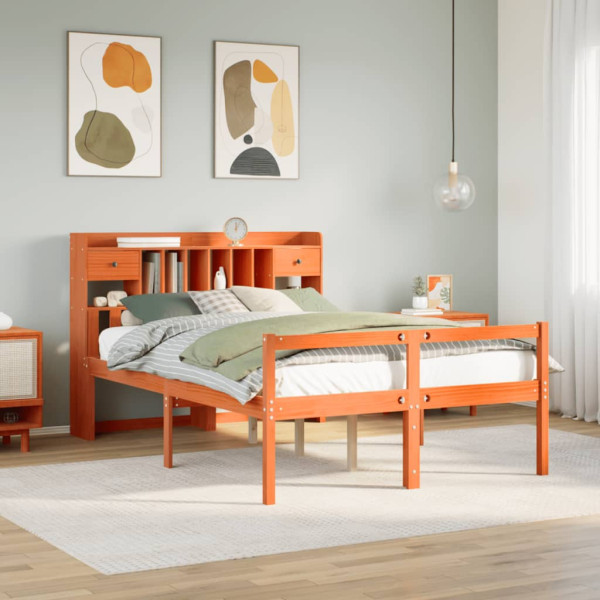 Cama con estantería sin colchón madera maciza marrón 160x200 cm Cama con estantería sin colchón madera maciza marrón 160x200 cm D