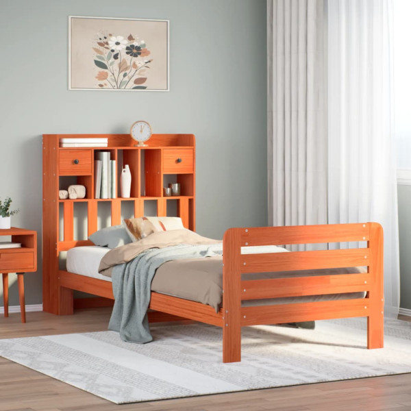 Sofá con estantería sin colchón madera maciza marrón 90x200 cm Sofá con estantería sin colchón madera maciza marrón 90x200 cm D