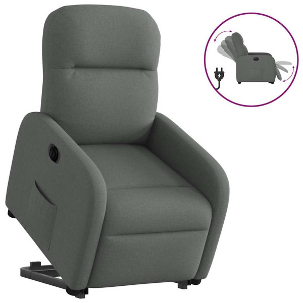 Sillón eléctrico reclinable elevable de tela gris oscuro D