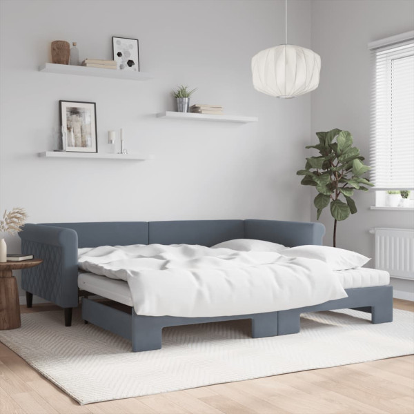 Sofá cama nido con colchón terciopelo gris oscuro 100x200 cm Sofá cama nido con colchón terciopelo gris oscuro 100x200 cm D