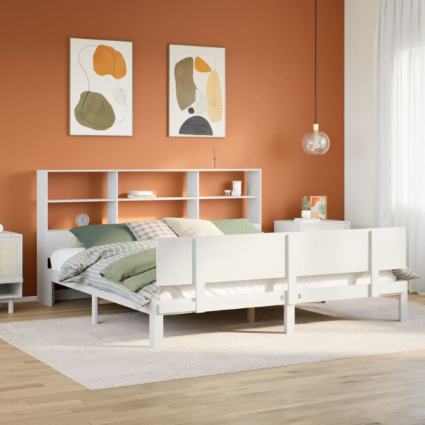 Cama con estantería sin colchón madera maciza blanca 200x200 cm D