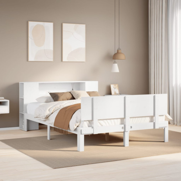Cama con estantería sin colchón madera maciza blanca 150x200 cm Cama con estantería sin colchón madera maciza blanca 150x200 cm D