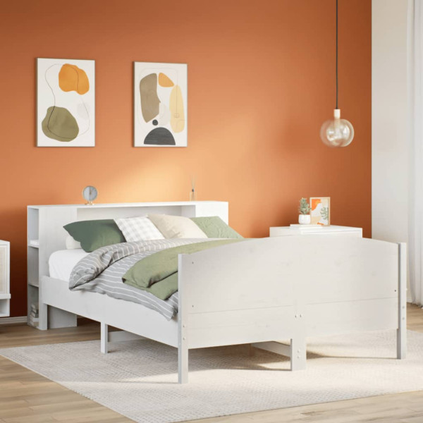 Cama con estantería sin colchón madera maciza blanca 140x190 cm Cama con estantería sin colchón madera maciza blanca 140x190 cm D