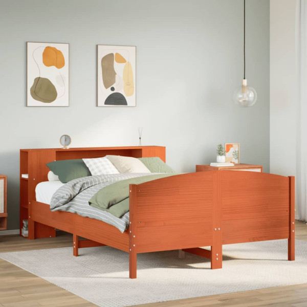 Cama con estantería sin colchón madera maciza marrón 150x200 cm Cama con estantería sin colchón madera maciza marrón 150x200 cm D