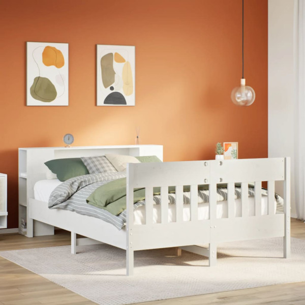 Cama con estantería sin colchón madera maciza blanca 150x200 cm D