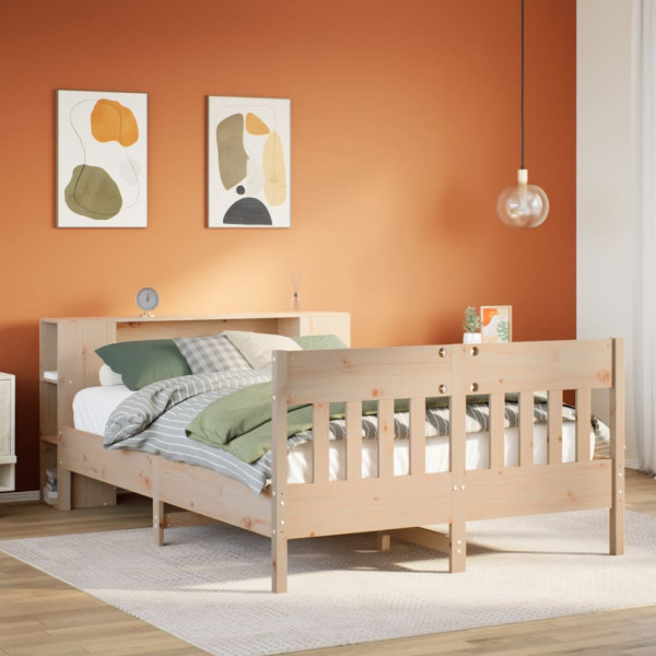 Cama con estantería sin colchón madera maciza de pino 140x200cm D