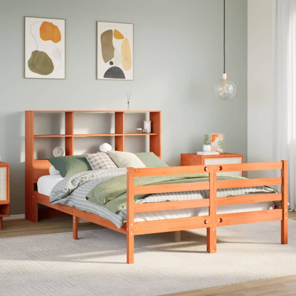 Cama con estantería sin colchón madera maciza marrón 140x190 cm Cama con estantería sin colchón madera maciza marrón 140x190 cm D