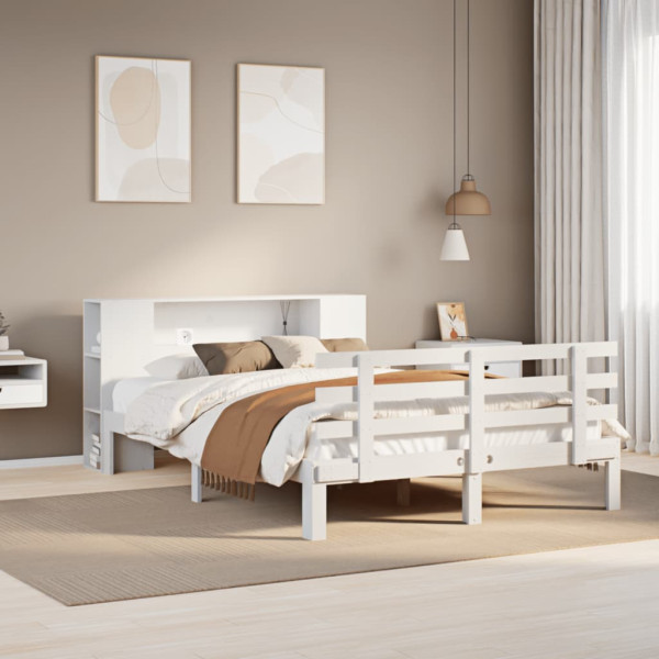 Cama con estantería sin colchón madera maciza blanca 140x200 cm Cama con estantería sin colchón madera maciza blanca 140x200 cm D