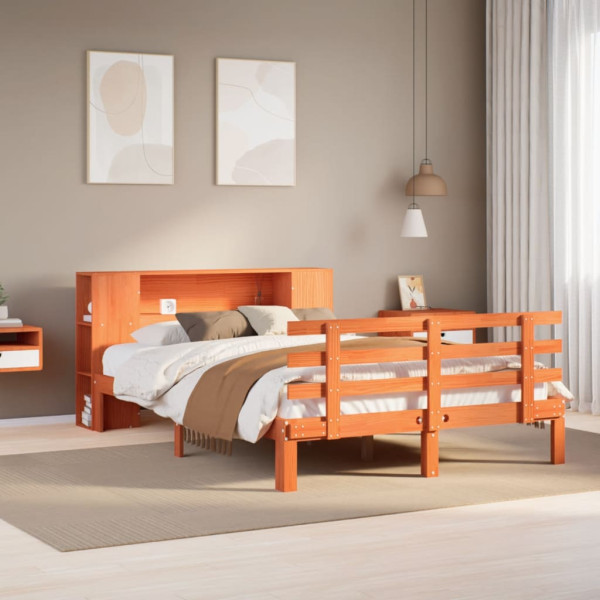 Cama con estantería sin colchón madera maciza marrón 160x200 cm Cama con estantería sin colchón madera maciza marrón 160x200 cm D