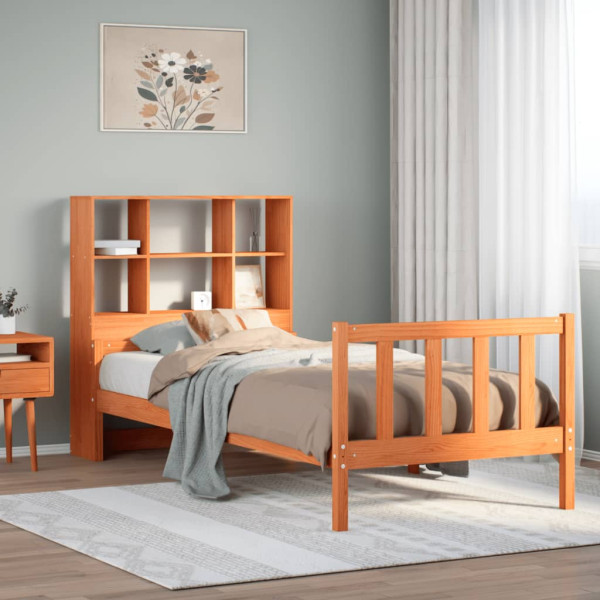 Cama con estantería sin colchón madera maciza marrón 90x190 cm Cama con estantería sin colchón madera maciza marrón 90x190 cm D
