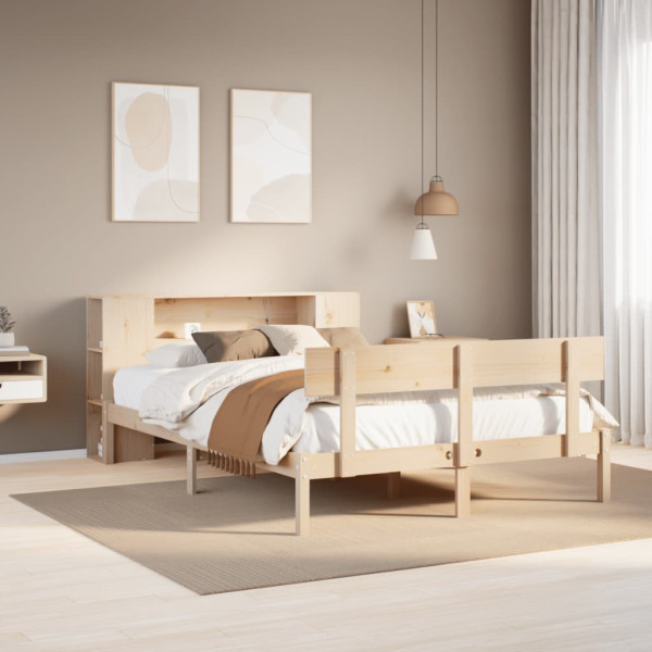Cama con estantería sin colchón madera maciza de pino 160x200cm Cama con estantería sin colchón madera maciza de pino 160x200cm D