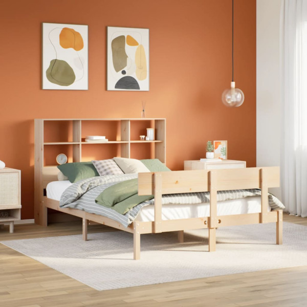 Cama con estantería sin colchón madera maciza de pino 140x190cm Cama con estantería sin colchón madera maciza de pino 140x190cm D