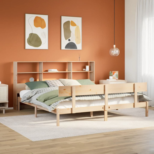 Cama con estantería sin colchón madera maciza de pino 200x200cm Cama con estantería sin colchón madera maciza de pino 200x200cm D