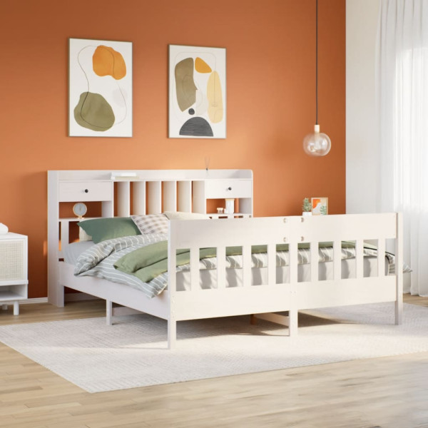 Cama sin colchón madera maciza de pino blanca 180x200 cm Cama sin colchón madera maciza de pino blanca 180x200 cm D